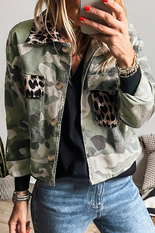 Patchwork Flap Pocket Crop Jacket