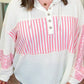 Stripe Leopard Patchwork Waffle Knit Buttoned Plus Size Hoodie