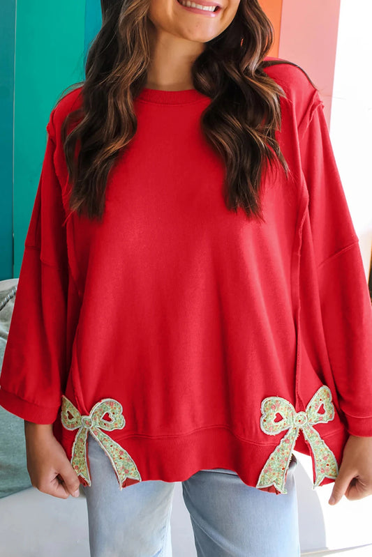 Exposed Seam Patchwork Slit Baggy Sweatshirt