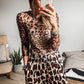 Leopard Round Neck Long Sleeve Slim Top