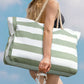 Striped Rope Handle Canvas Large Tote Bag