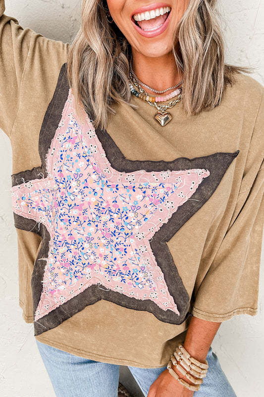 Star Patchwork 3/4 Wide Sleeve Tee