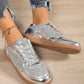 Glitter Lace Up Sequin Round Toe Flat Shoes