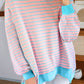 Stripe Contrast Trim Pullover Tunic Sweatshirt