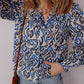 Bohemian Print Embroidered V Neckline Detail Long Sleeve Shirt