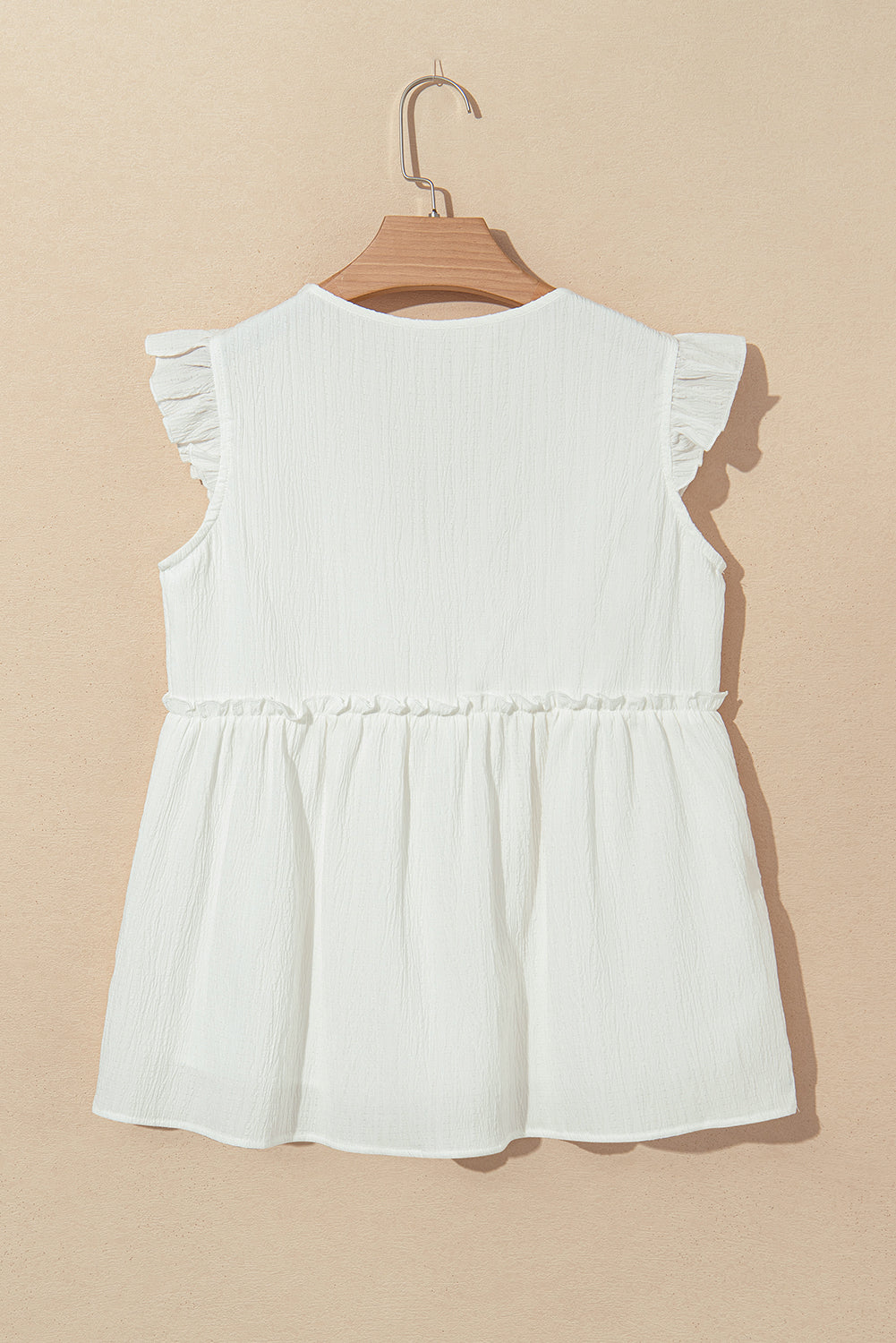 Textured Ruffled Trim V Neck Flutter Flowy Top