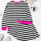 Contrast Ribbed Banding Long Sleeve Blouse Loose Shorts Set