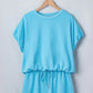 Solid Color Puffy Loose Top Drawstring Shorts 2pcs Outfit