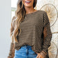 Stripe Thermal Knit Drop Shoulder Casual Top