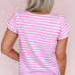 Striped V Neck Ruffle Short Sleeve Top