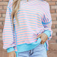 Stripe Contrast Trim Pullover Tunic Sweatshirt