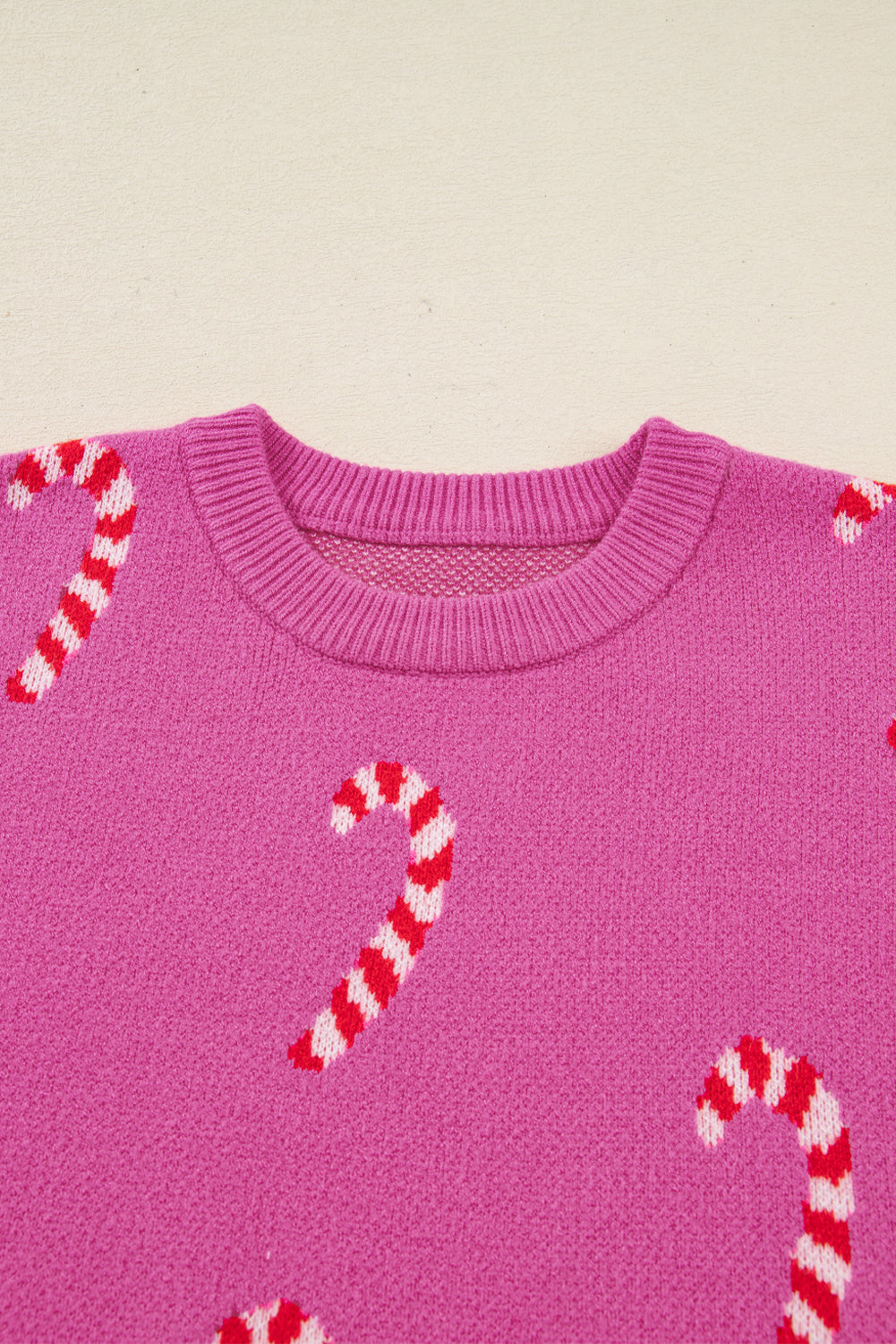 Christmas Candy Cane Holiday Drop Shoulder Sweater
