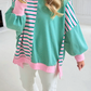 Mix Pattern Color Block Patchwork Side Slit Baggy Sweatshirt