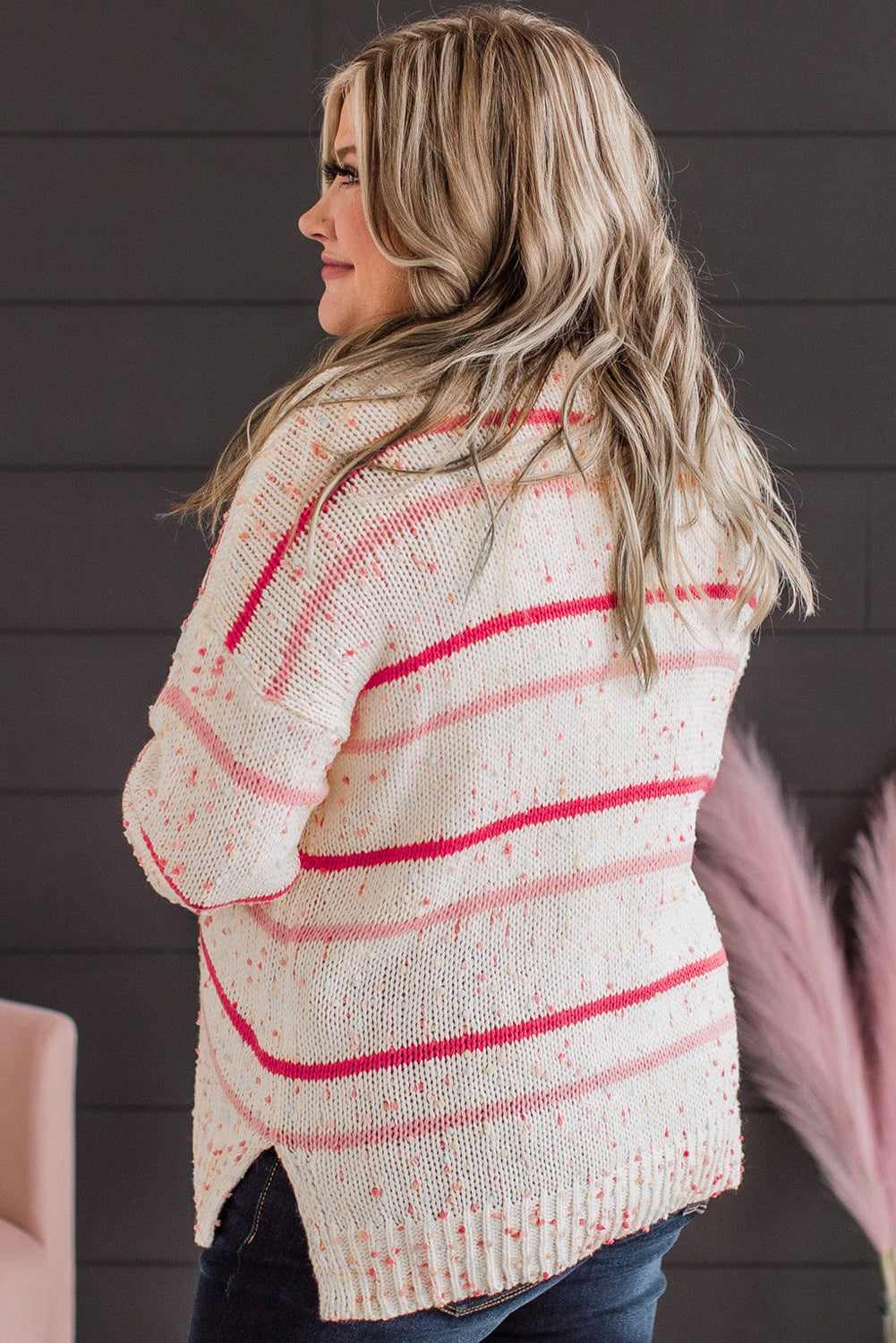 Plus Size Stripe Side Split Sweater