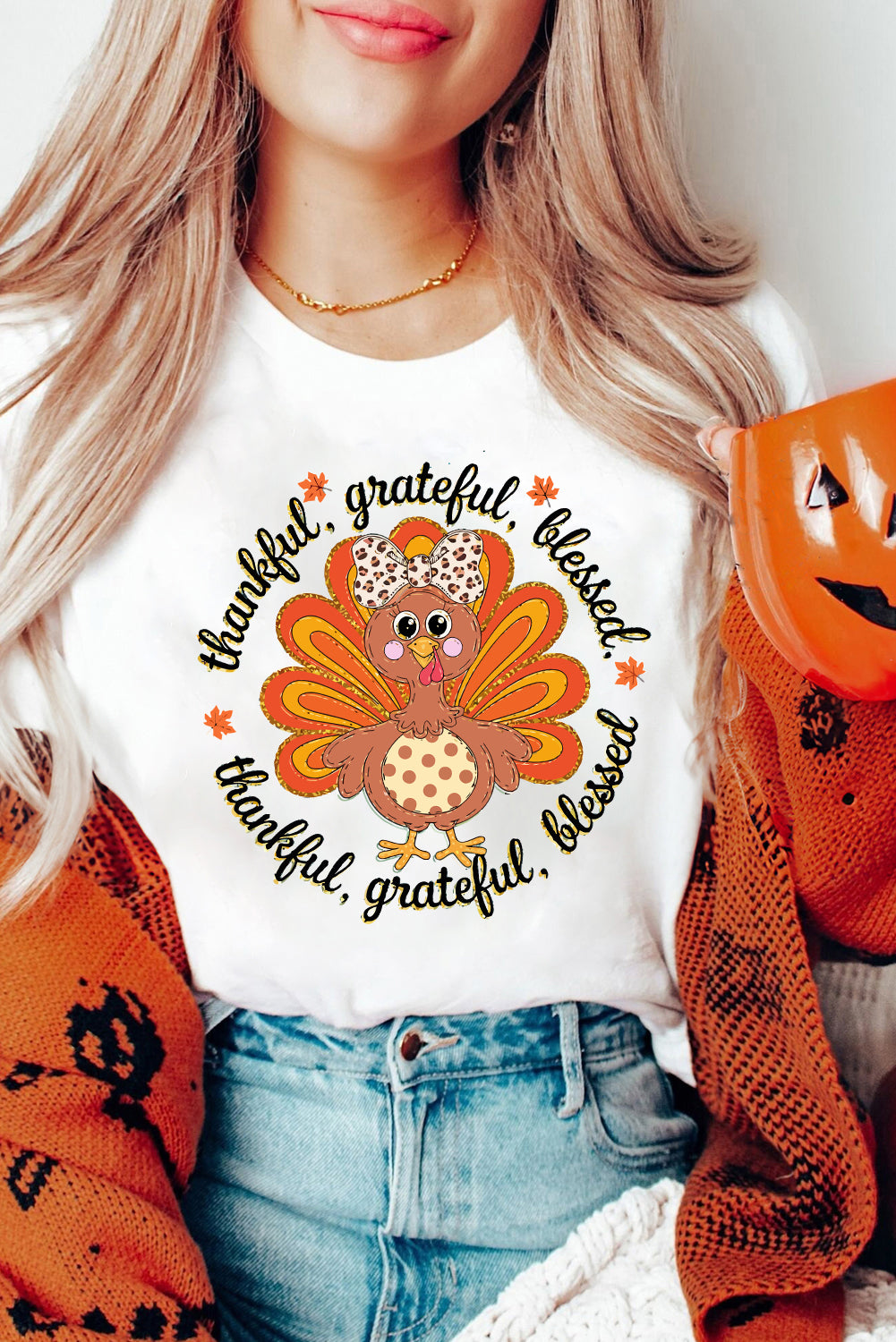 Thanksgiving Cute Turkey Print Cotton Blend T Shirt
