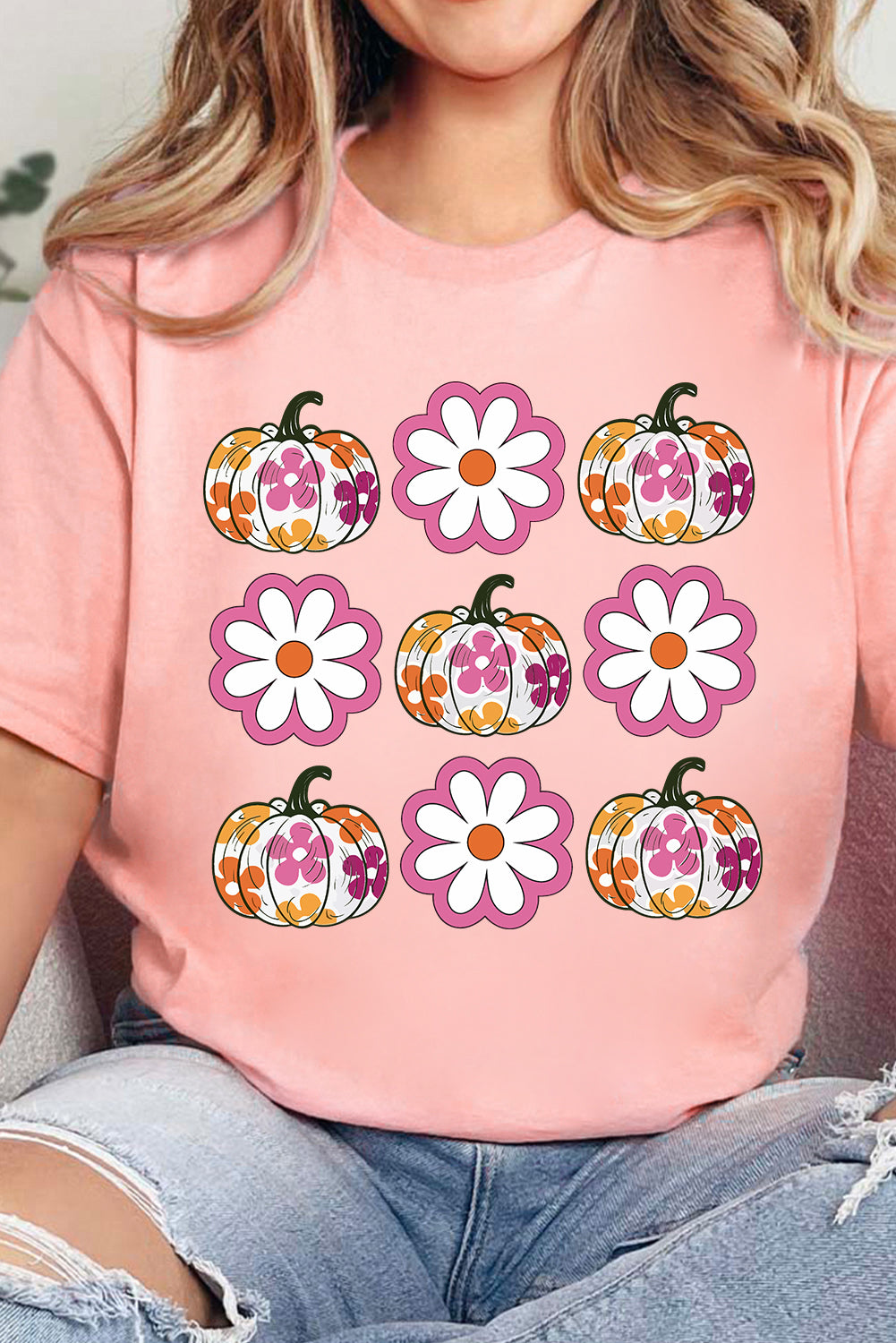 Floral Pumpkin Thanksgiving Holiday Funny Graphic T Shirt