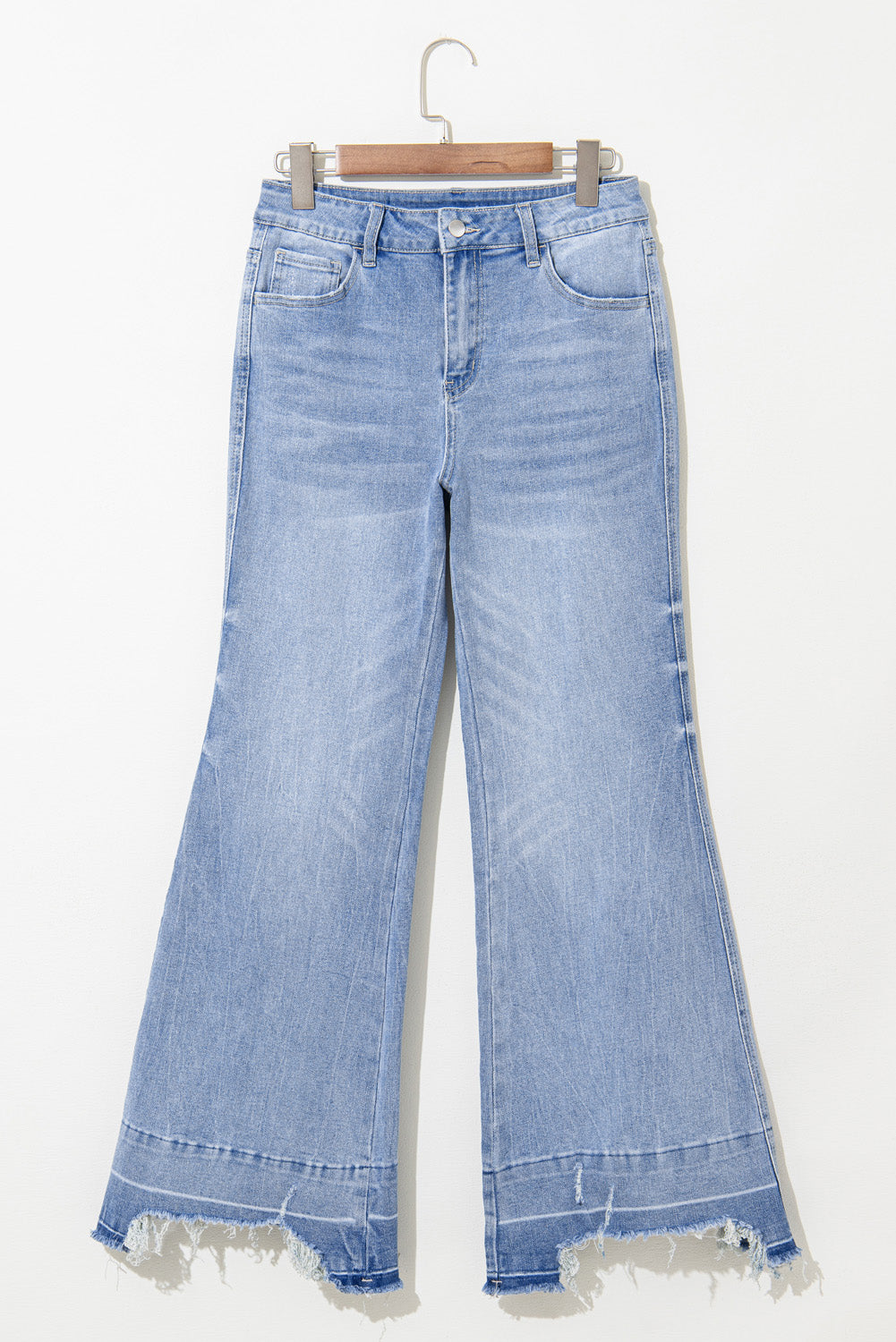 Wash Raw Hem High Waist Flared Jeans