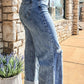 Mineral Wash Bottom Cuff Distressed Wide Leg Jeans