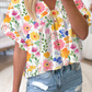 Floral Boxy Fit Ruffled Short Sleeve V Neck Blouse