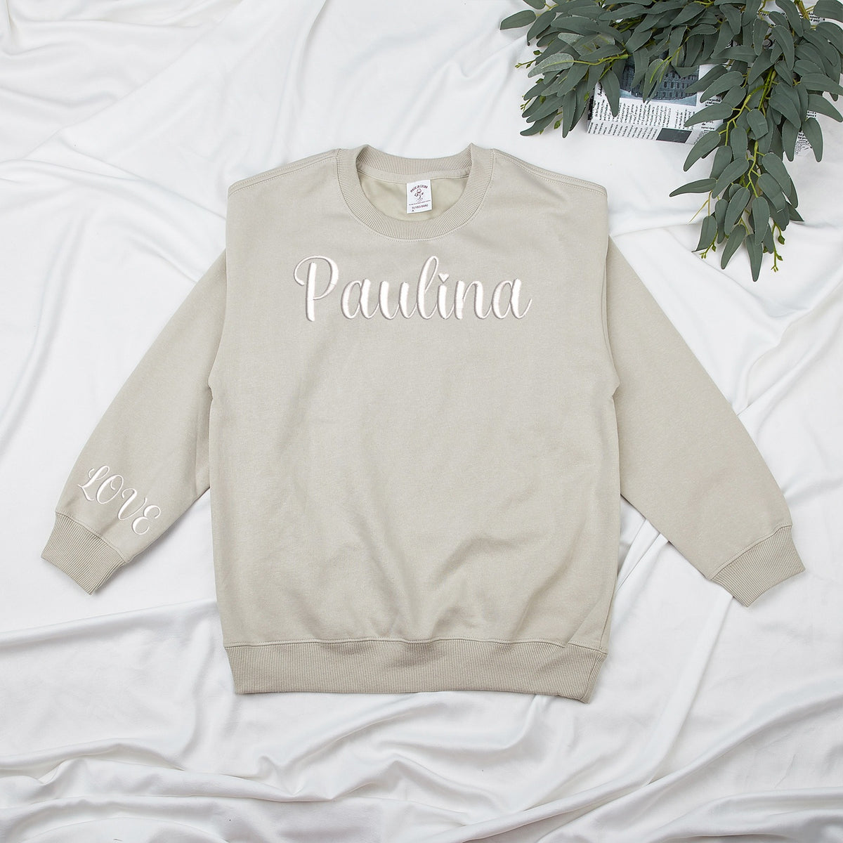 Custom Embroidered Text Crewneck Sweatshirt Round Neck Hoodie