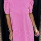Corded Knit Crew Neck Puff Sleeve Shift Mini Dress