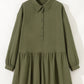 Plus Size Collar Half Button Long Sleeve Ruffle Hem Mini Dress