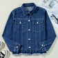 Ruffle Raw Hem Flap Pockets Denim Jacket