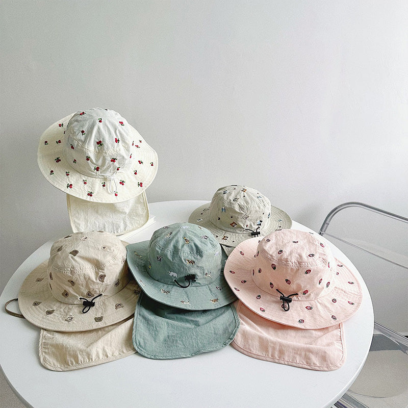 Children's Sun Protection Bucket Hat with Wide Brim and Neck Flap