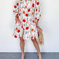 Floral Print 3/4 Puff Sleeve Ricrac Trim Mini Dress