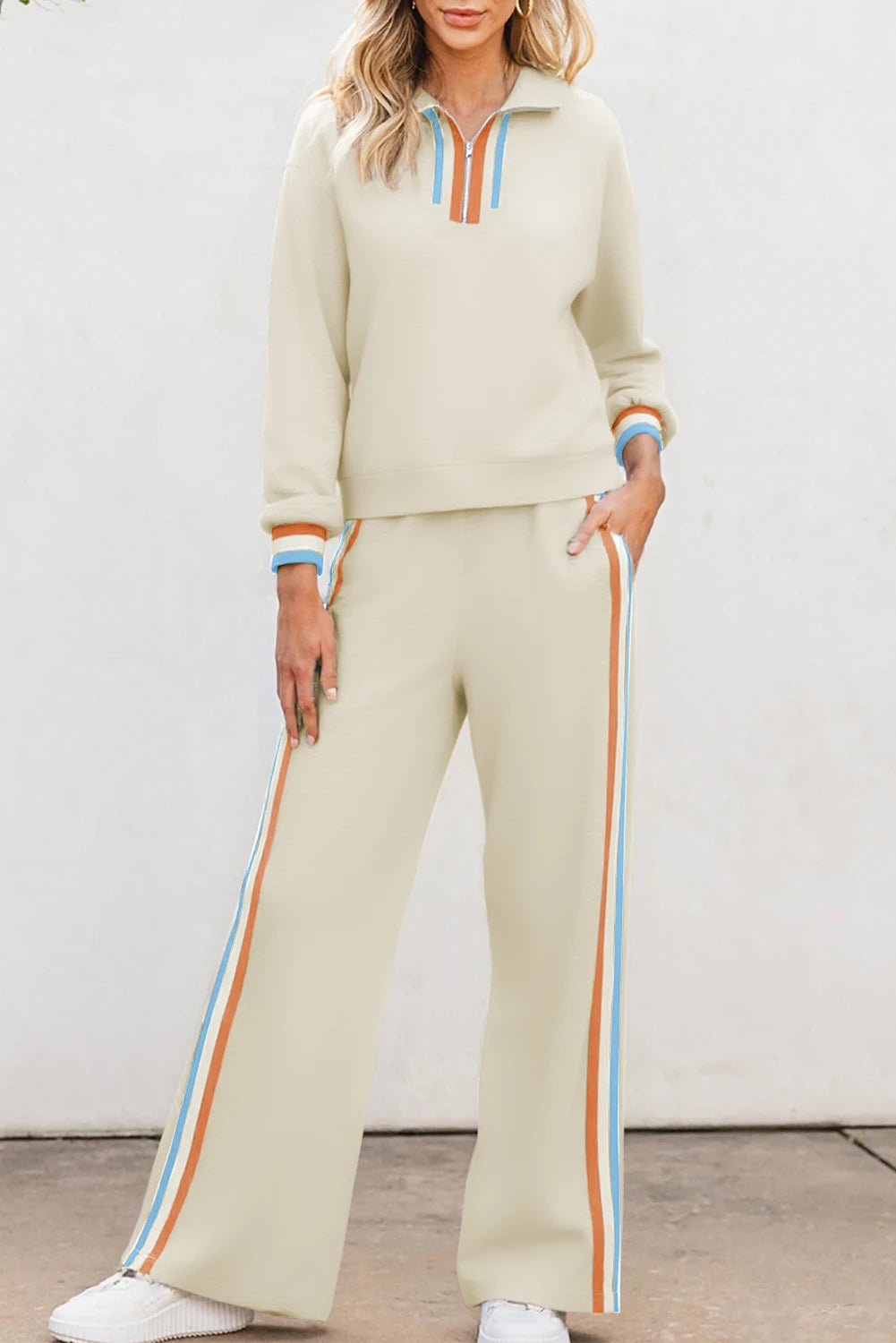 Quarter Zip Pullover Loose Pant Set