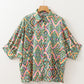 Abstract Print Half Sleeve Button up Loose Shirt