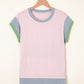 Corded Knit Contrast Trim Round Neck Cap Sleeve 2pcs Short Set