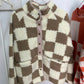 Checked Snap Button Sherpa Jacket