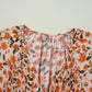 Floral Deep V Neck Smocked Bust Bubble Sleeve Babydoll Dress