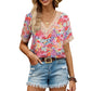 Lace Trim V Neck Short Sleeve Blouse