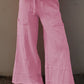 Mineral Wash Exposed Seam Drawstring High Waist Wide Leg Cargo Pants