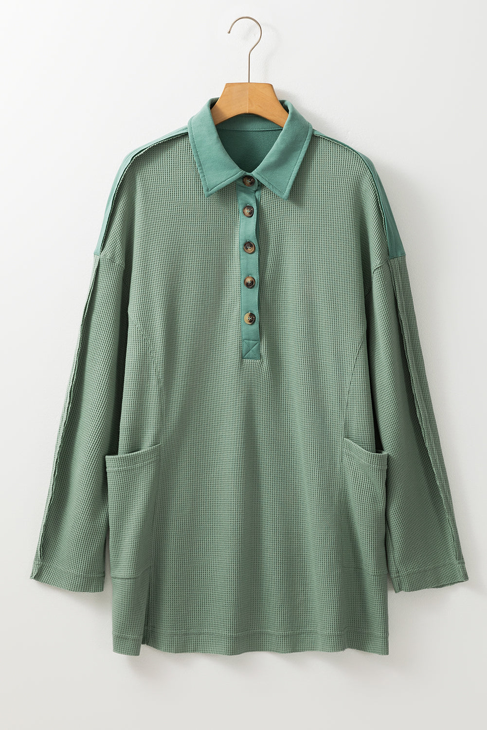 Waffle Collar Half Button Top