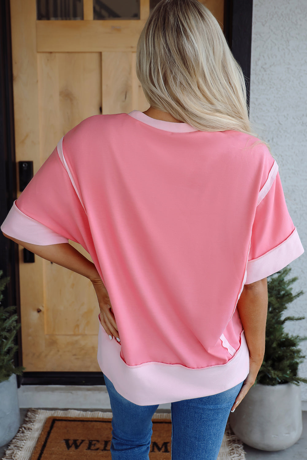 Half Sleeve Raw Seam High Low Side Split Top