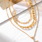 Plated Cross Pendant Multi Layer Stacked Chains Necklace