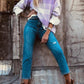 Plaid Print Ribbed Trim Loose Sweater