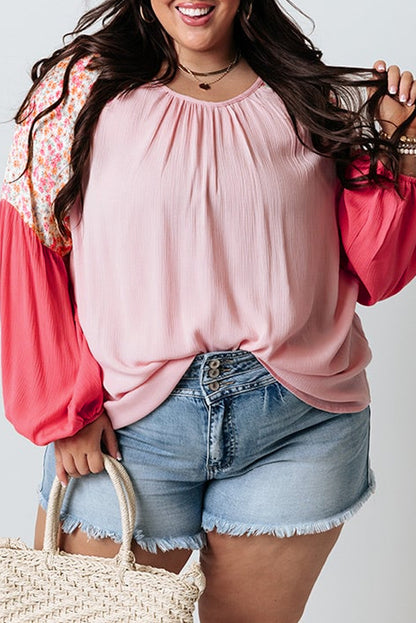 Plus Size Floral Patchwork Blouse