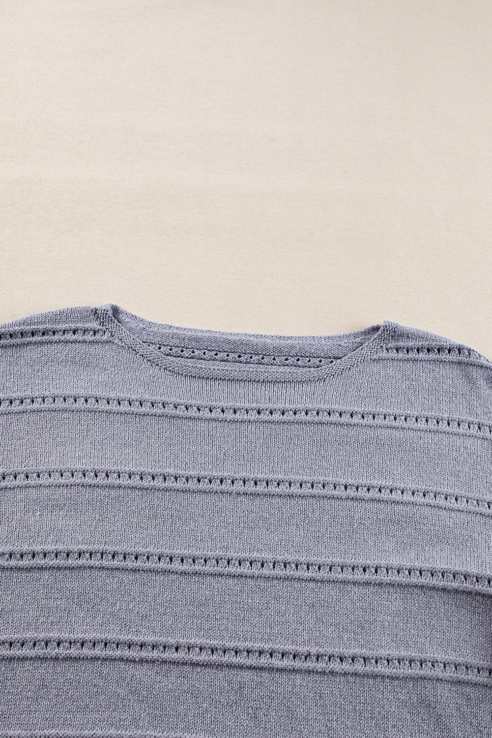 Boat Neck Drop Shoulder Pointelle Knit Sweater