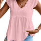 Textured Ruffled Trim V Neck Flutter Flowy Top