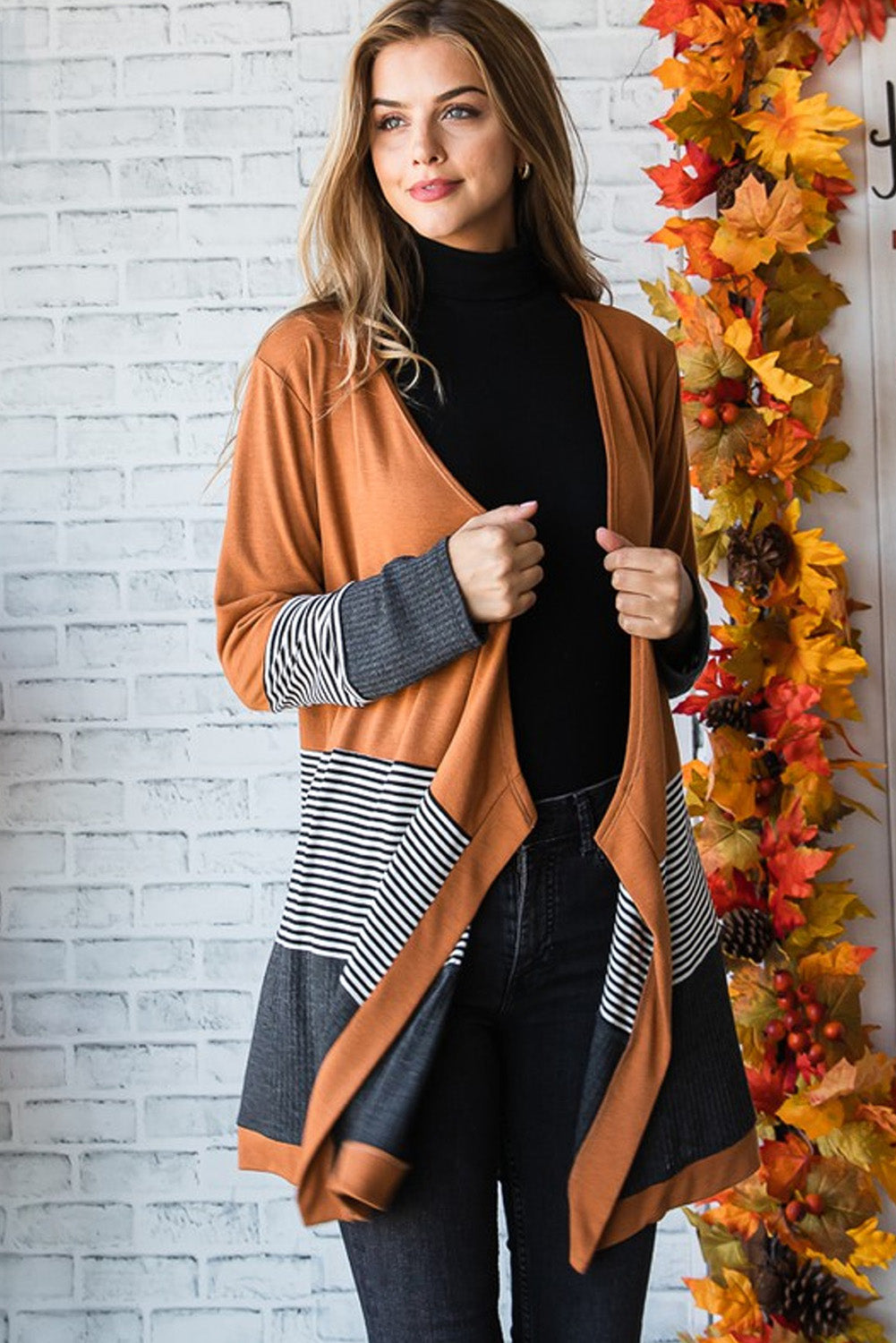 Colorblock Striped Patchwork Open Cardigan