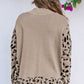 Leopard High Neck Side Slit Oversized Sweater