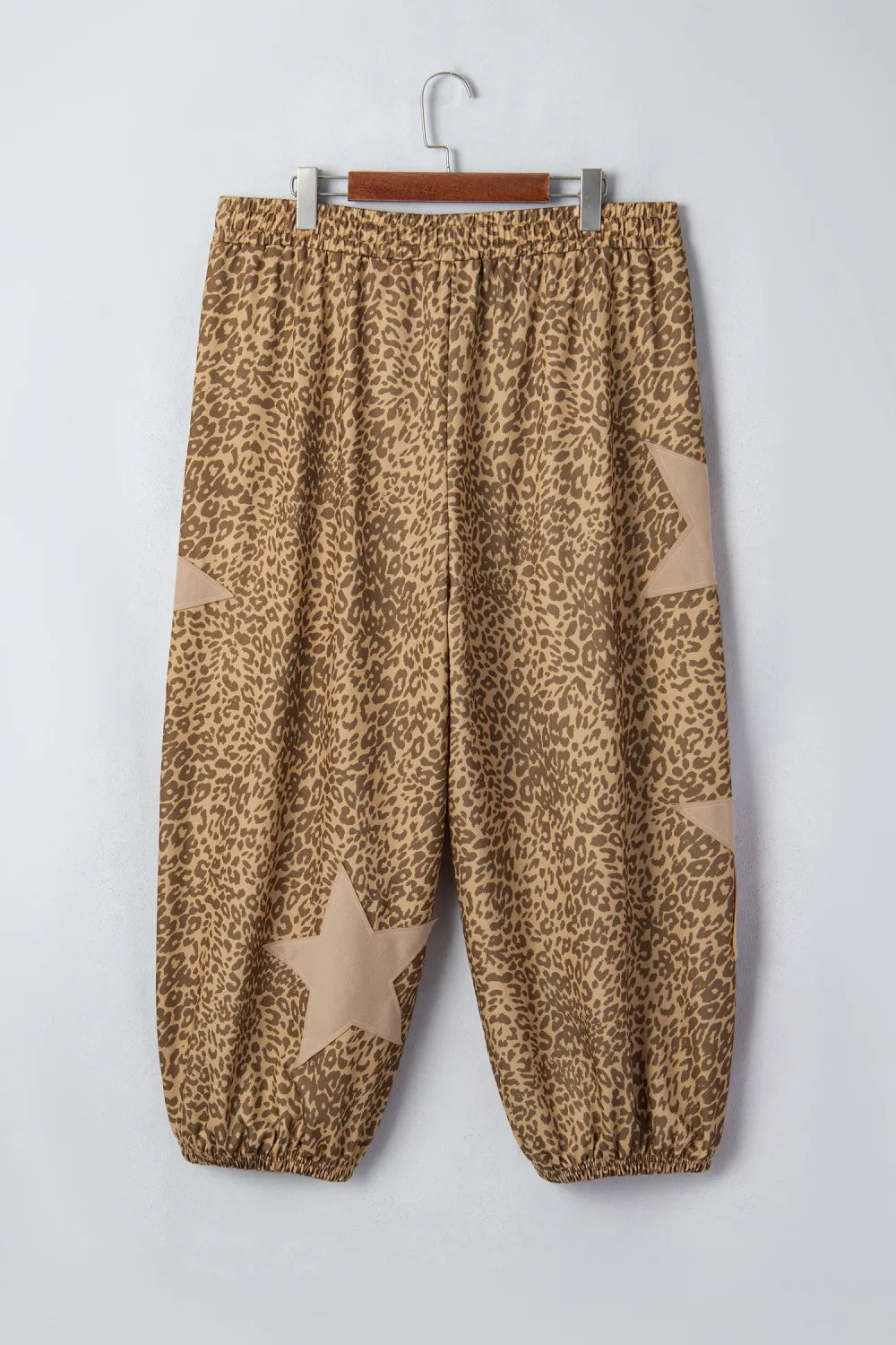 Khaki Plus Size Leopard Print Western Star Patched Jogger Pants