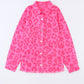 Leopard Print Button Cuffs Raw Hem Jacket