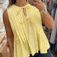 Bow Tie Notched Neck Pleated Tank Top