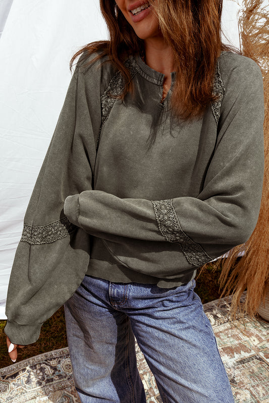 Notched Neck Mineral Wash Baggy Sweatshirt