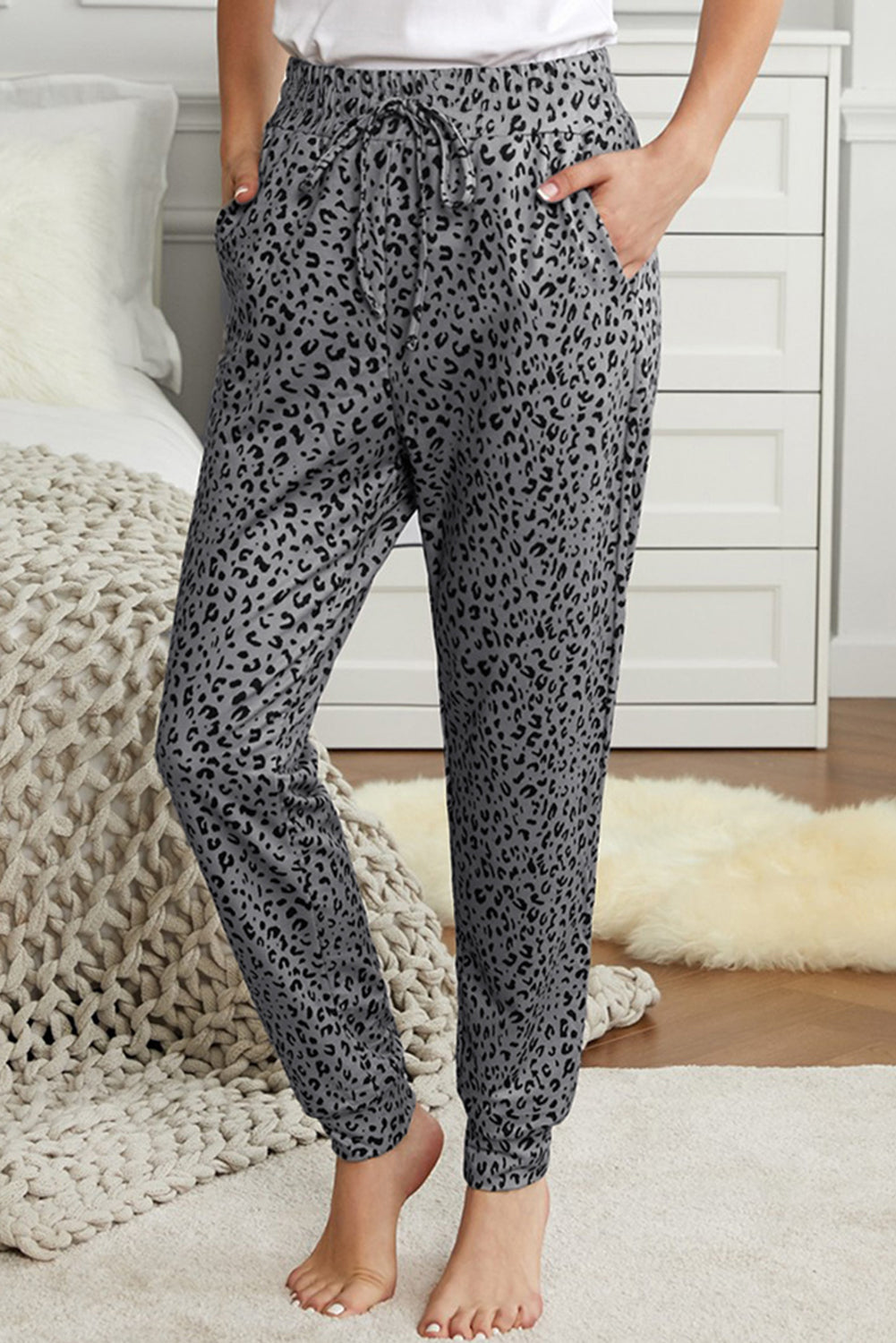 Leopard Elastic Waist Casual Joggers
